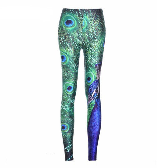 Peacock Print Slim Pants
