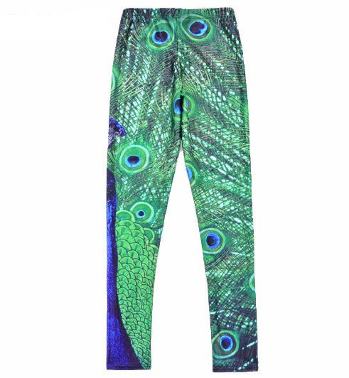 Peacock Print Slim Pants