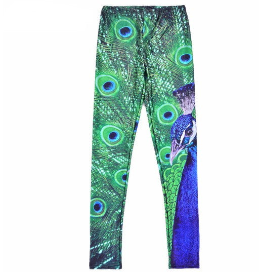 Peacock Print Slim Pants